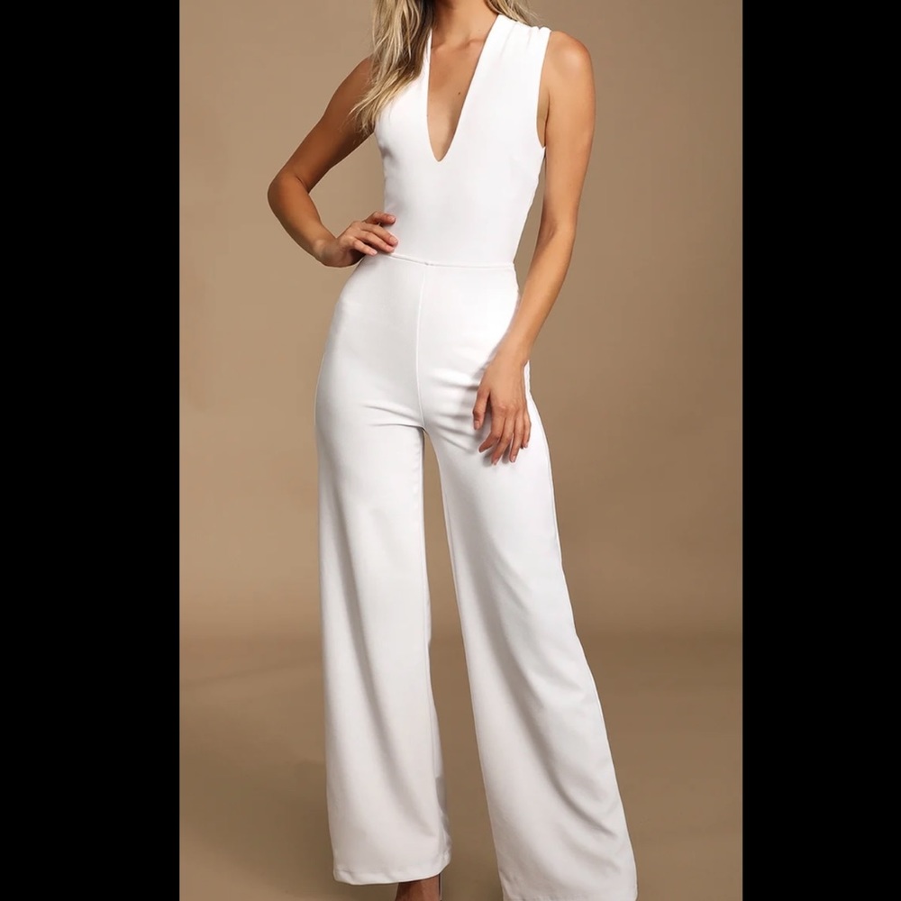 White Wide-leg jumpsuit with criss-cross open back